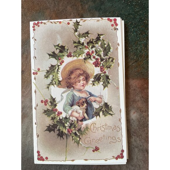 Vintage Victorian Christmas & New Year Postcards Set Girls Boys Santa Angels - Picture 9 of 11